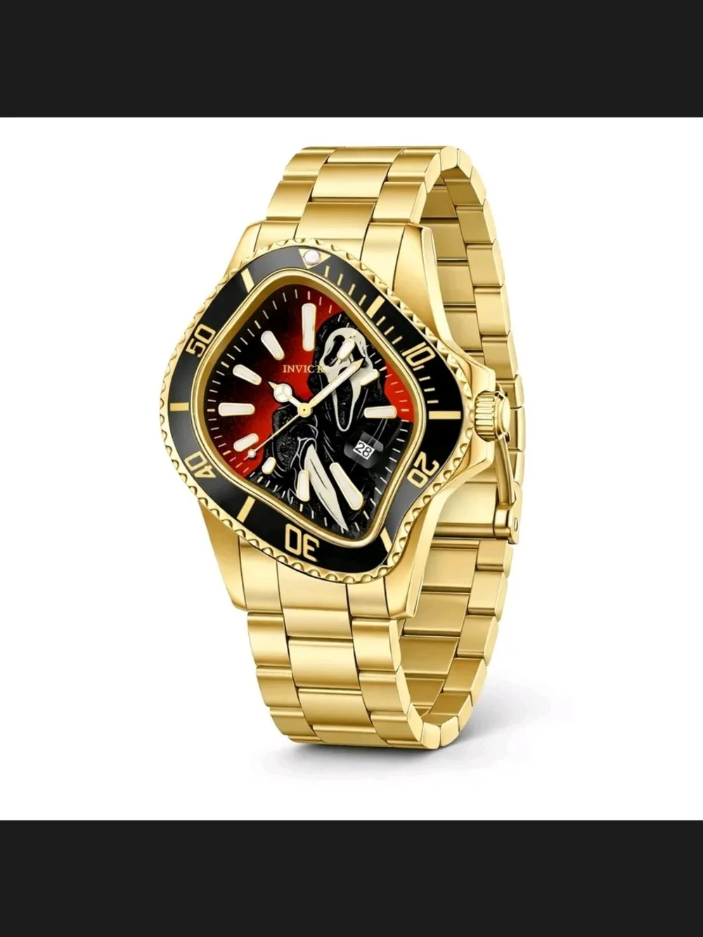 Invicta Gold-Tone Bracelet Watch with Red and Black Dial 40mm
